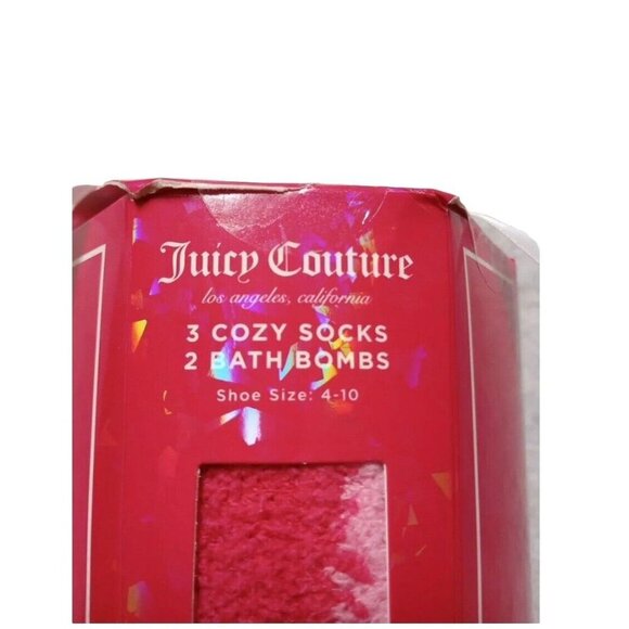 Juicy Couture Gift Set Includes 3 Cozy Socks & 2 Bath Bombs  - New In Box - Picture 3 of 8